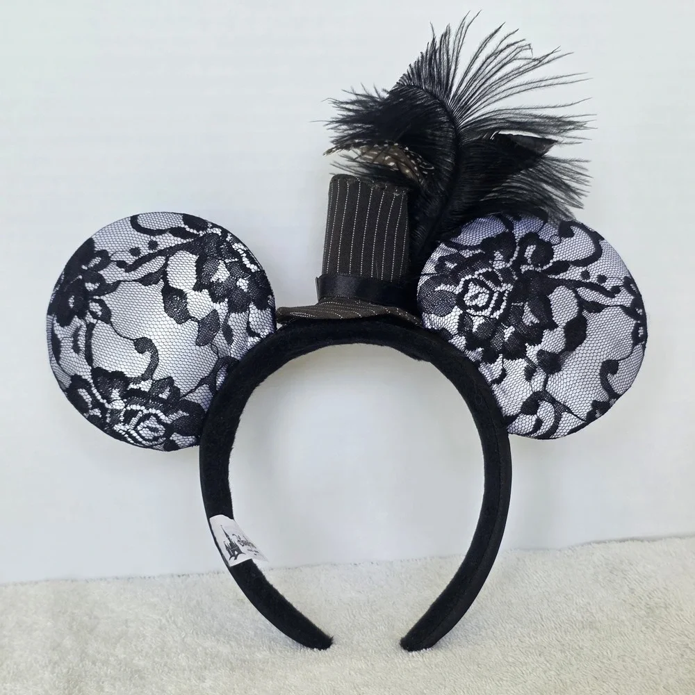 Headband Disney Parks Limited Lace Minnie Mouse Ears Top Hat Feathers
